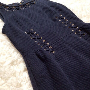 Anthropologie Leifnotes Corset Lace Up Grommet Sheath Dress Blue Slimming Small